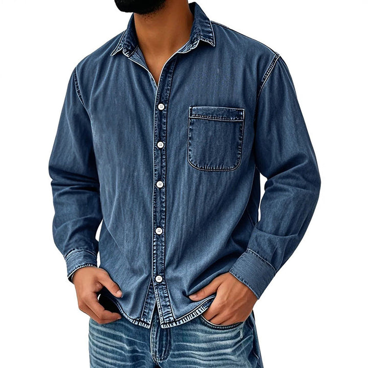 Brindan - Camisa Vaquera de Manga Larga Con Botones