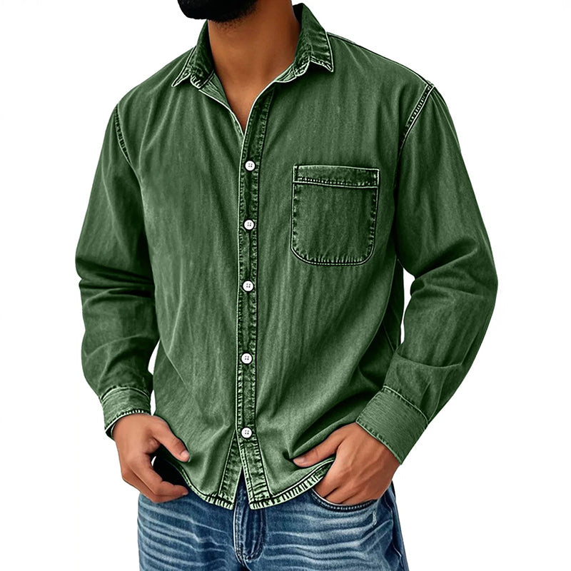 Brindan - Camisa Vaquera de Manga Larga Con Botones