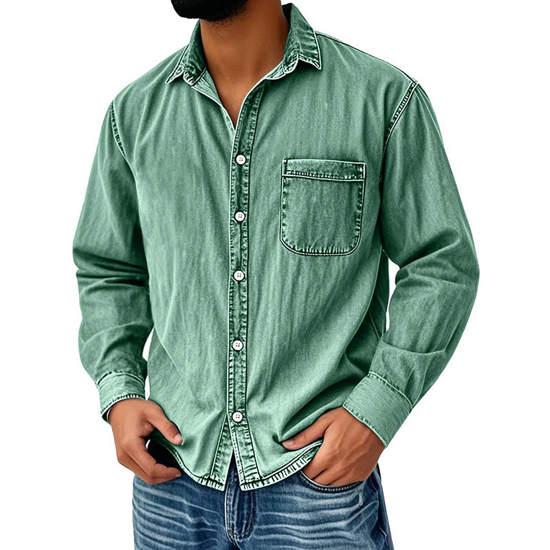 Brindan - Camisa Vaquera de Manga Larga Con Botones
