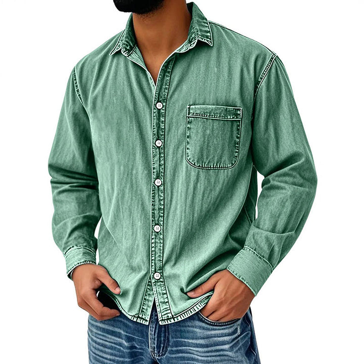 Brindan - Camisa Vaquera de Manga Larga Con Botones