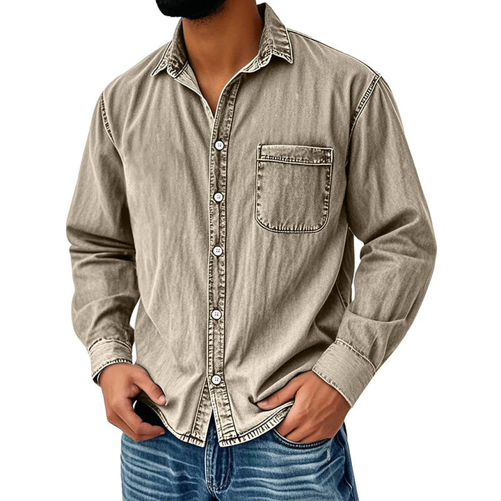 Brindan - Camisa Vaquera de Manga Larga Con Botones