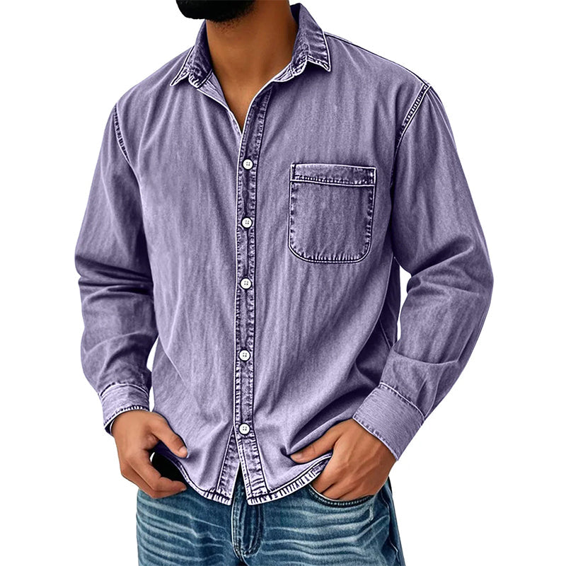 Brindan - Camisa Vaquera de Manga Larga Con Botones
