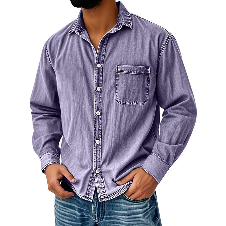 Brindan - Camisa Vaquera de Manga Larga Con Botones