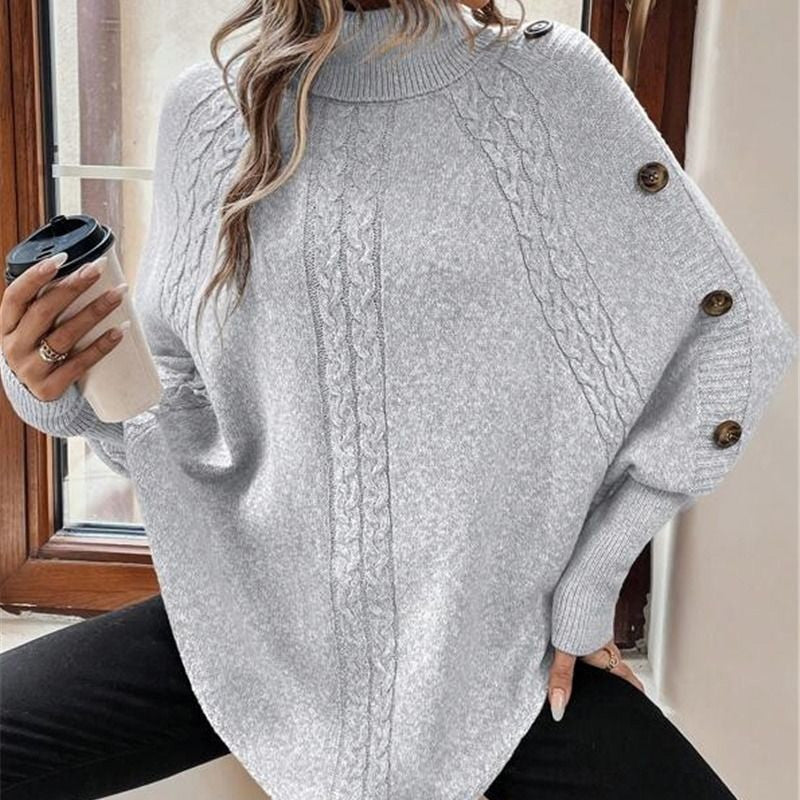 Rylee - Elegante Jersey Tipo Capa Con Cuello Alto Y Bajo Asimétrico