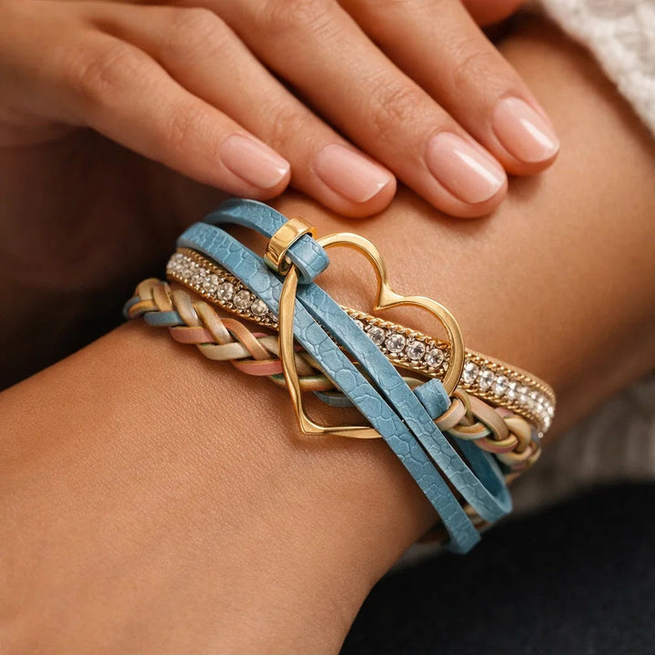Reyn - Pulsera De Cuero en Capas Con Colgante De Corazón
