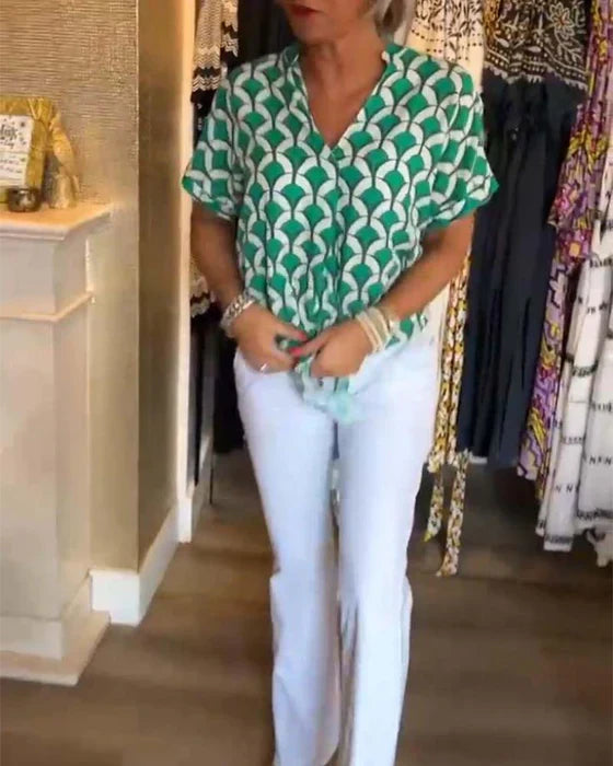 Emilya - Top Informal Con Cuello en V y Estampado