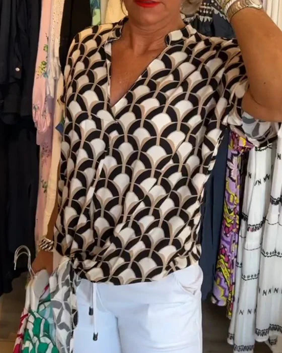 Emilya - Top Informal Con Cuello en V y Estampado