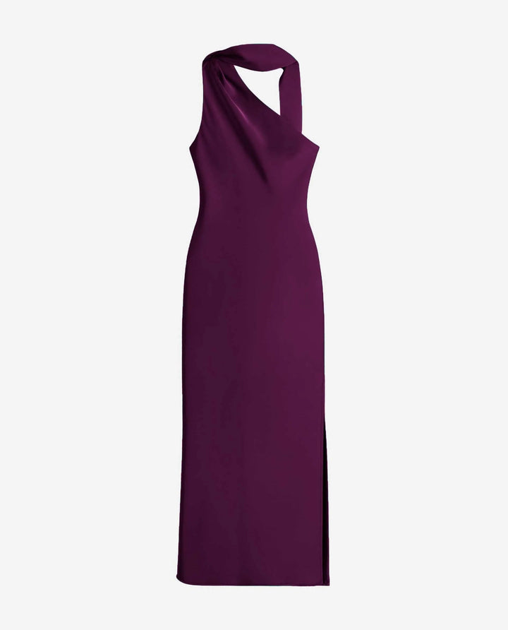Zinash - Vestido Midi de un Solo Hombro con Iazo en el Cuello