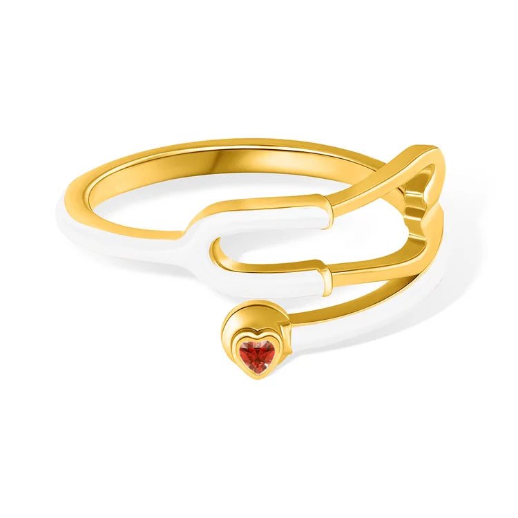 Caitleen - Anillo Estetoscopio Con Piedra Preciosa En Forma De Corazón