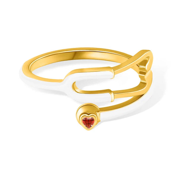 Caitleen - Anillo Estetoscopio Con Piedra Preciosa En Forma De Corazón