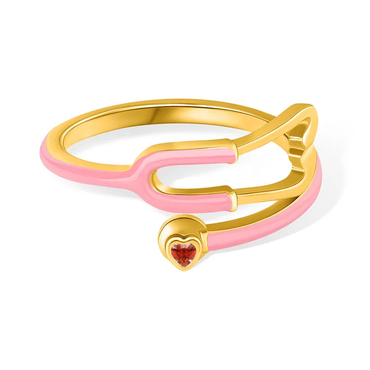 Caitleen - Anillo Estetoscopio Con Piedra Preciosa En Forma De Corazón