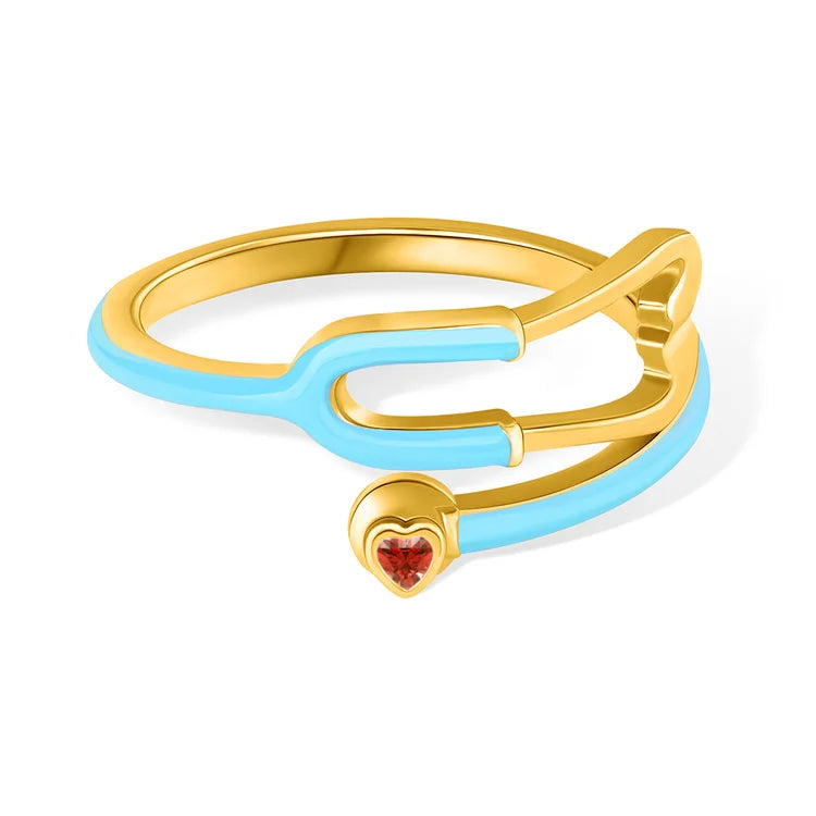 Caitleen - Anillo Estetoscopio Con Piedra Preciosa En Forma De Corazón