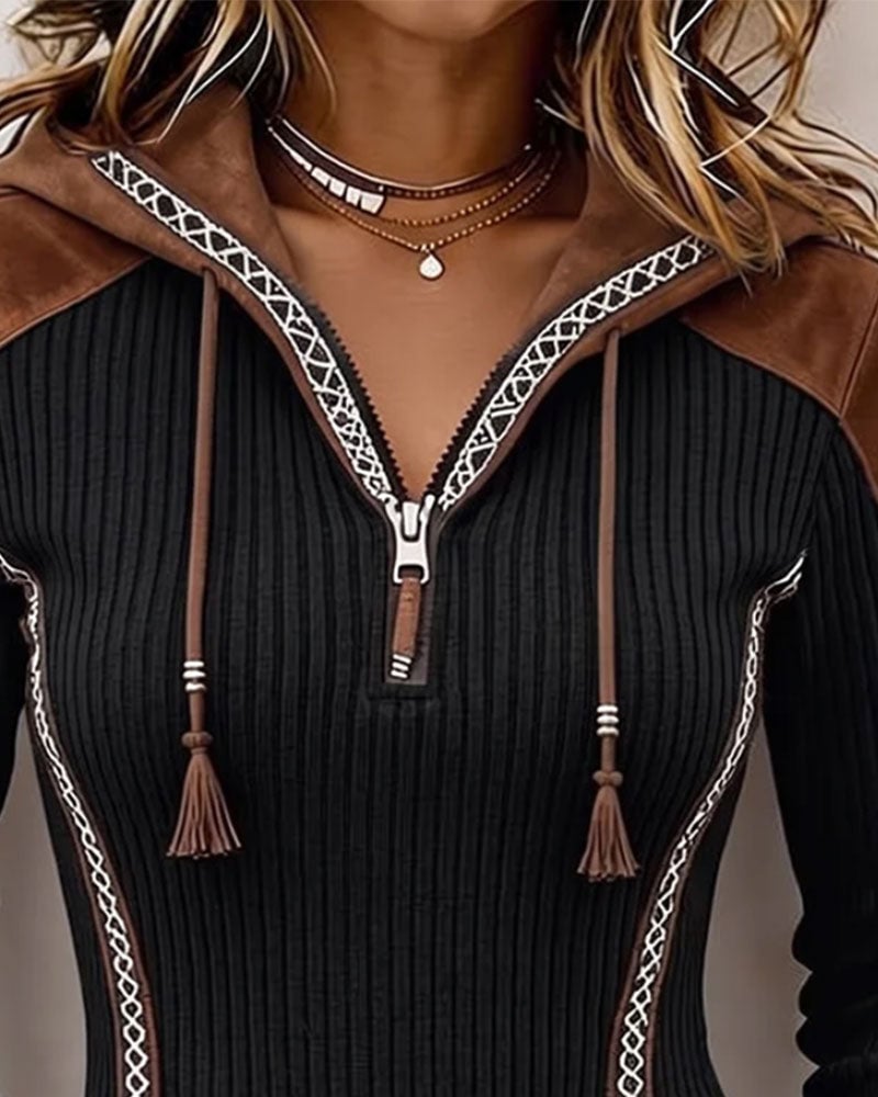 Seniya - Sudadera Con Capucha y Manga Larga Con Cremallera Frontal