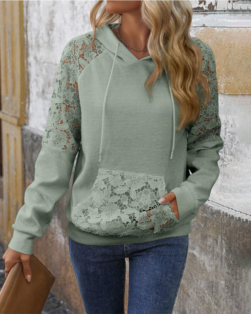 Laessa - Sudadera Con Capucha y Encaje Floral Con Bolsillo Delantero
