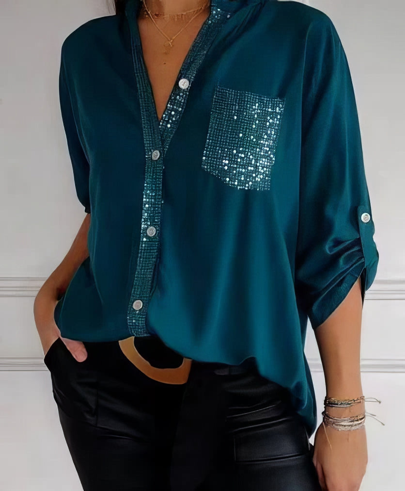Franzina - Camisa Informal Holgada con Bolsillo Delantero y Botón