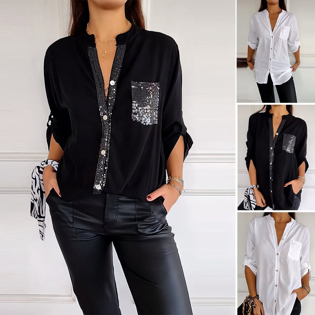 Franzina - Camisa Informal Holgada con Bolsillo Delantero y Botón
