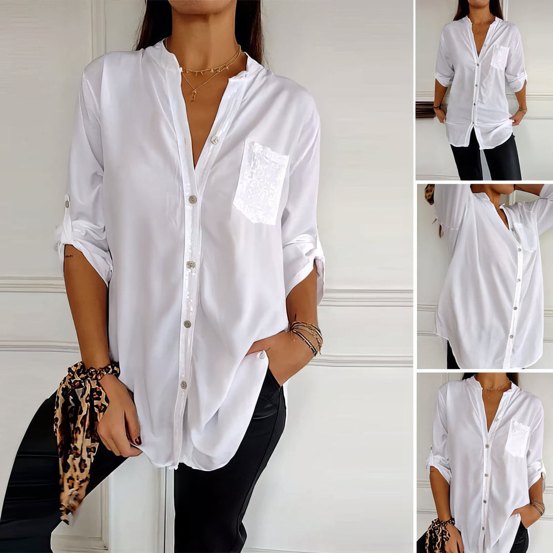 Franzina - Camisa Informal Holgada con Bolsillo Delantero y Botón