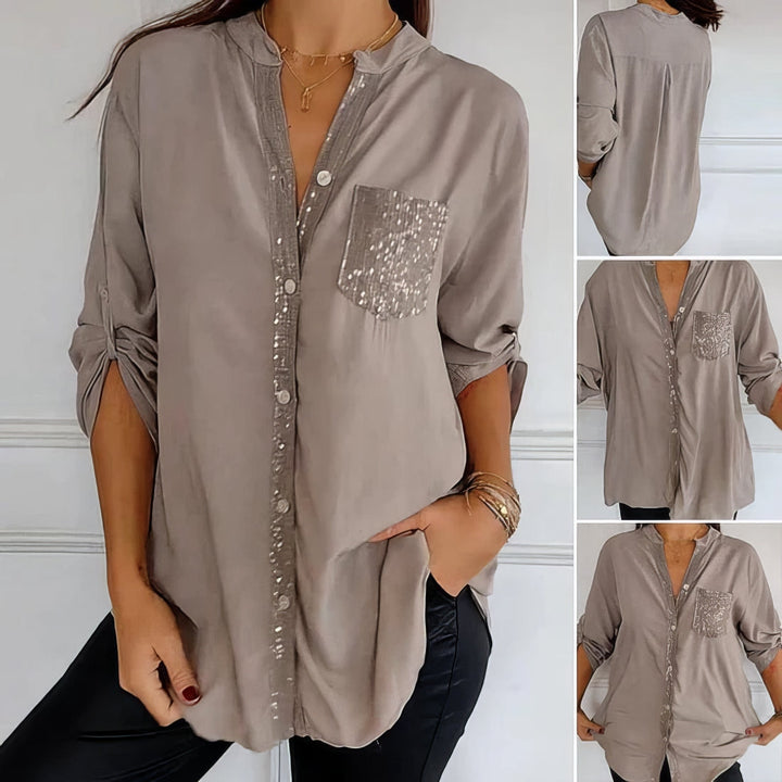 Franzina - Camisa Informal Holgada con Bolsillo Delantero y Botón