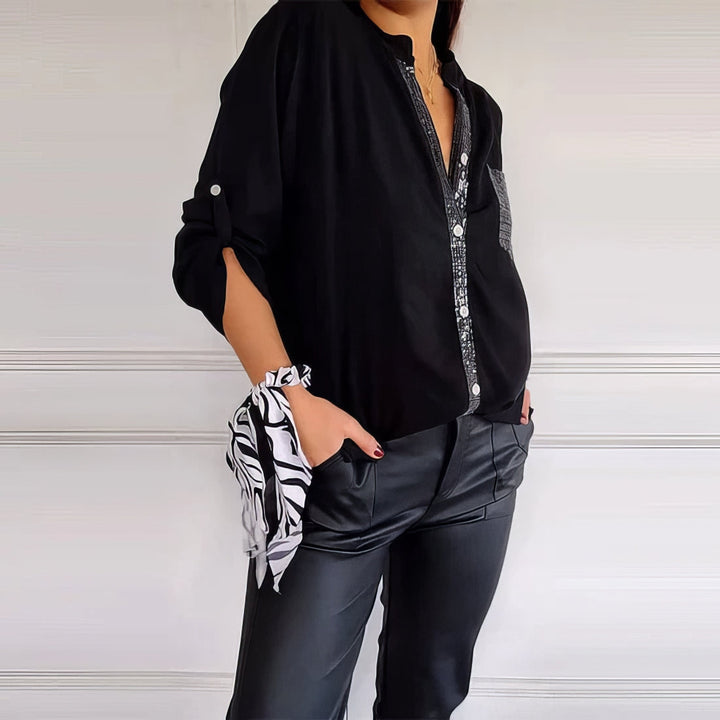 Franzina - Camisa Informal Holgada con Bolsillo Delantero y Botón