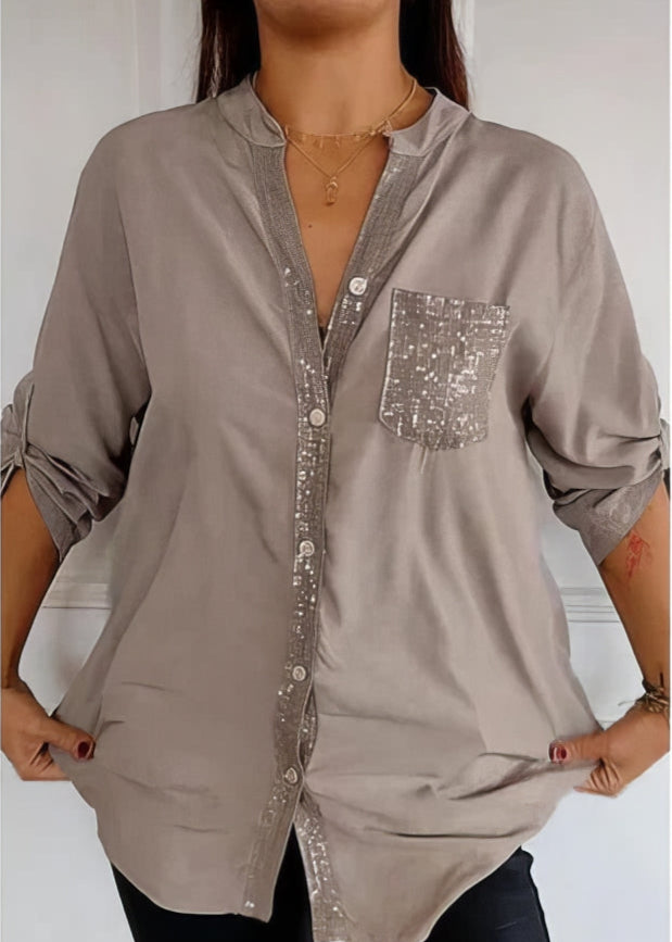 Franzina - Camisa Informal Holgada con Bolsillo Delantero y Botón