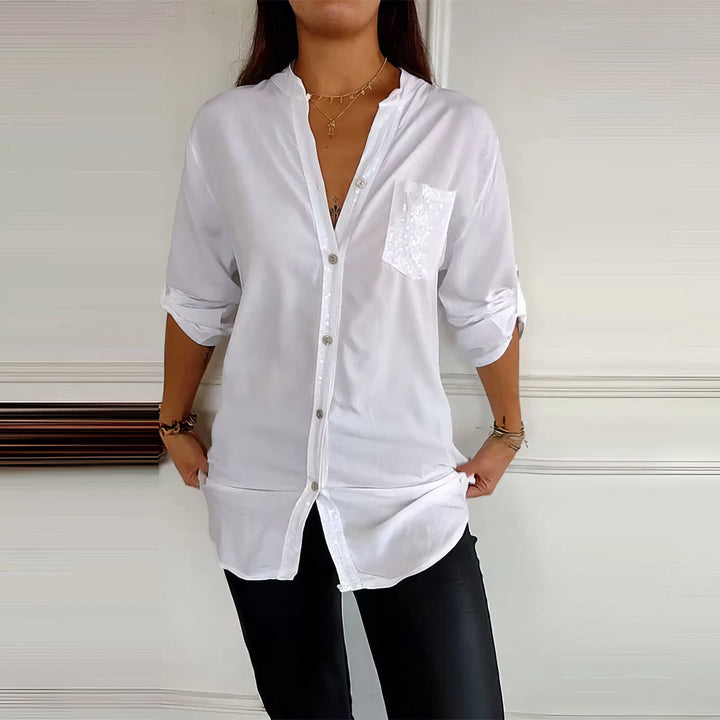 Franzina - Camisa Informal Holgada con Bolsillo Delantero y Botón