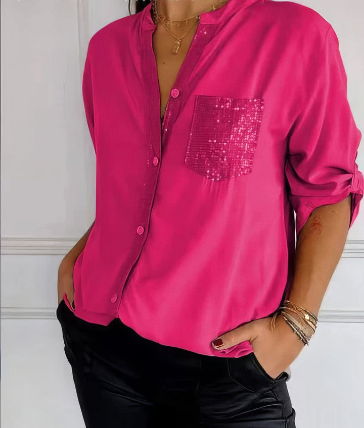 Franzina - Camisa Informal Holgada con Bolsillo Delantero y Botón