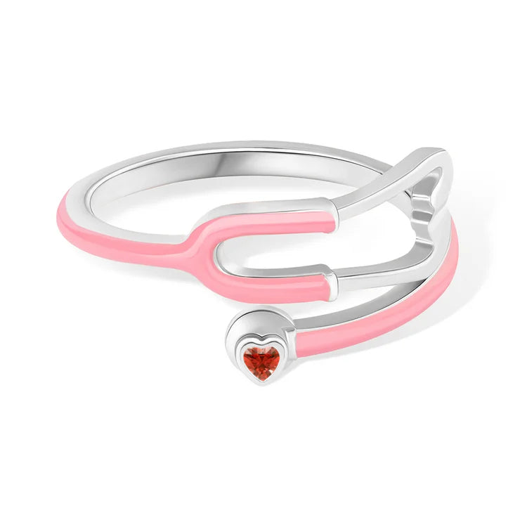 Caitleen - Anillo Estetoscopio Con Piedra Preciosa En Forma De Corazón
