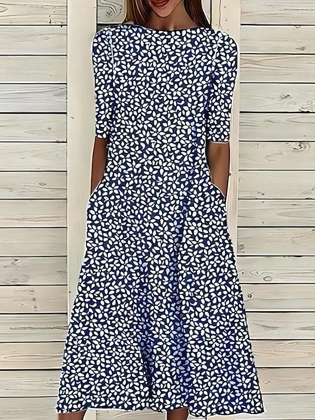Malgorzata - Vestido Midi De Verano Con Flores Costeras